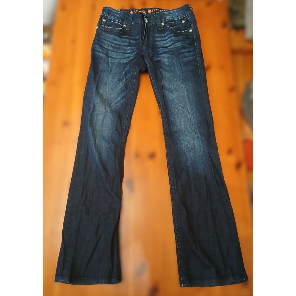 Rock Revival Jeans Dark Blue Wash Faded Distressed Heath Bootcut Size 30 - Picture 2 of 10